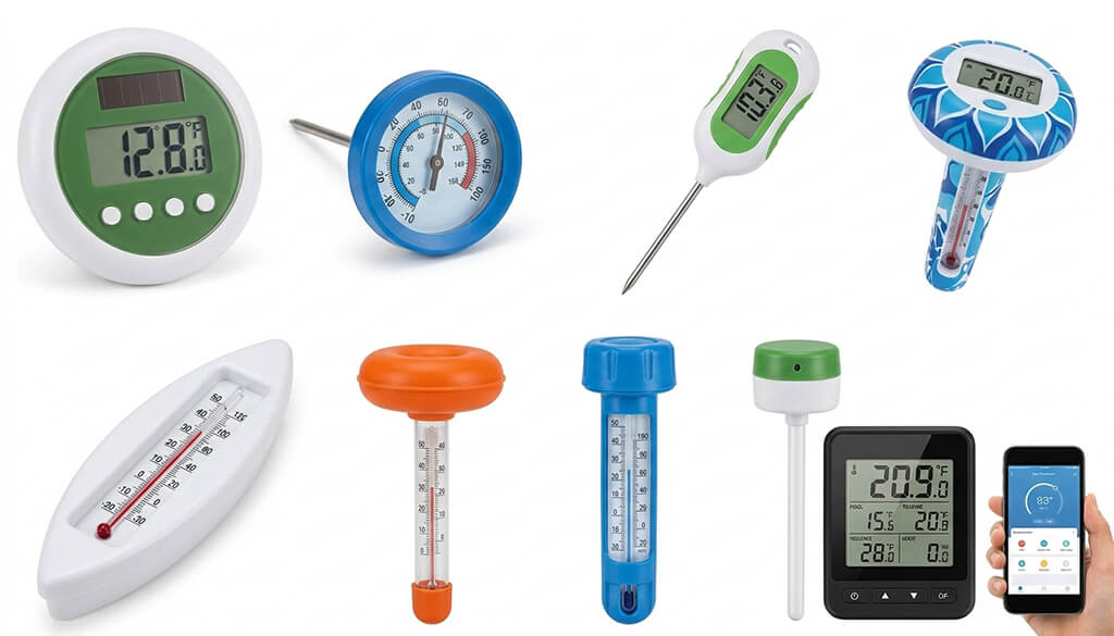 Verschiedene Arten von Poolthermometer im Garten