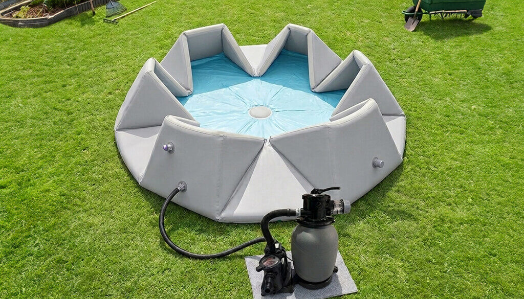 Drop Stitch Pool aufbauen im Garten